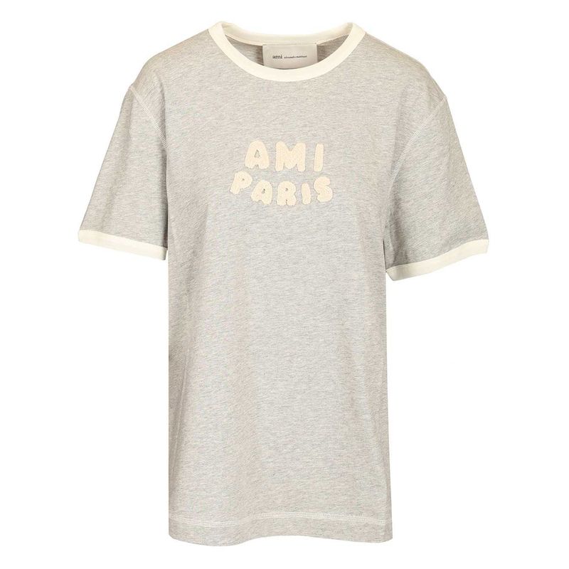 Ami Women Short Sleeves Classic Fit Teeshirt With Ami Paris Knitted Patch
